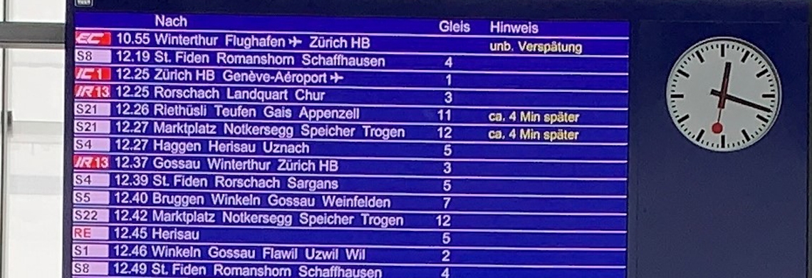 Abfahrts-Anzeigetafel am Hauptbahnhof St.Gallen